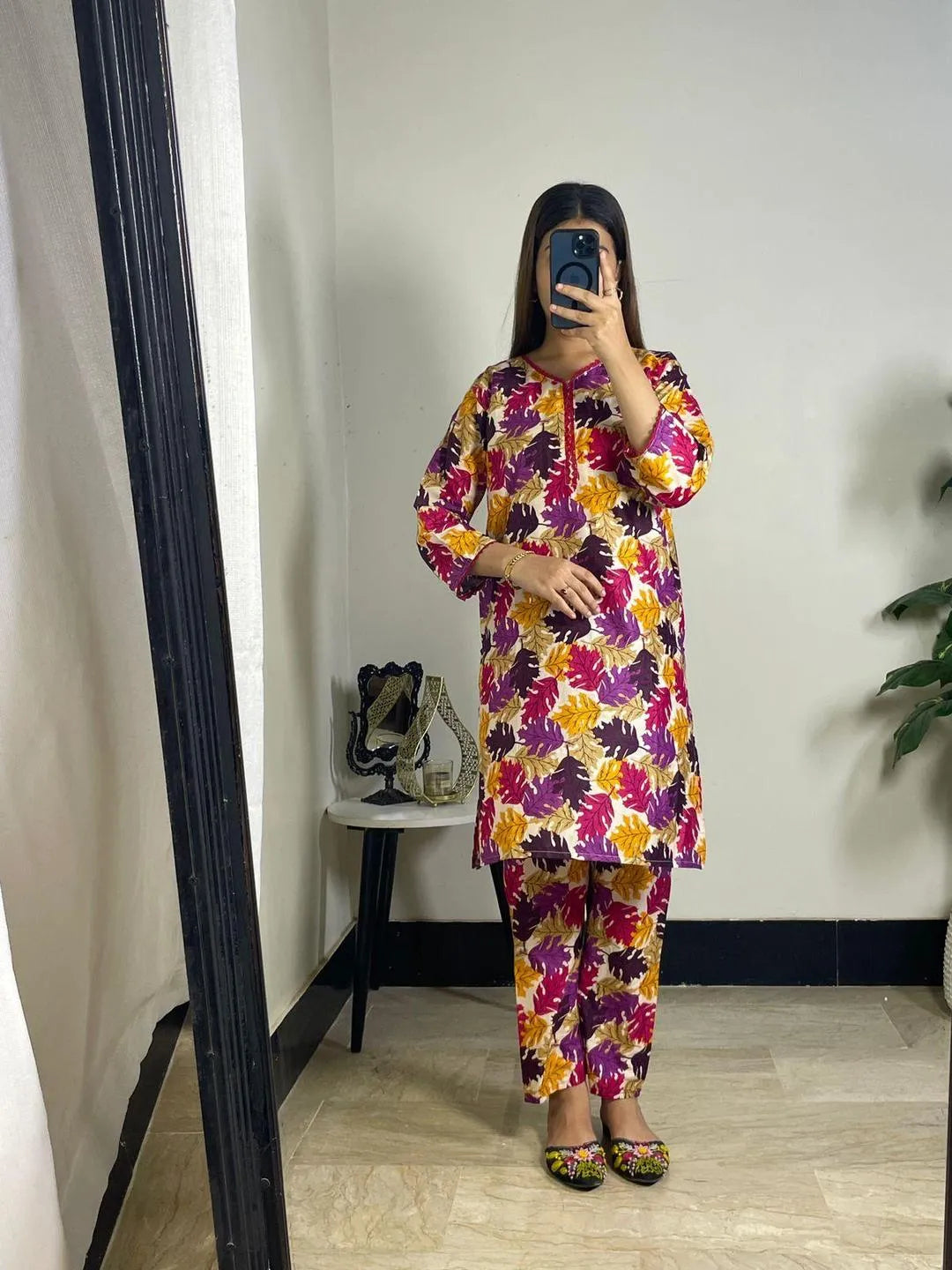 2 Pcs Women's Stitched Lawn Printed Shirt And Trouser