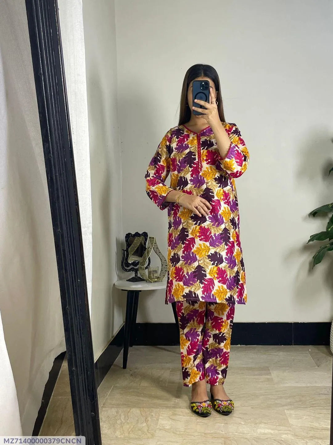 2 Pcs Women's Stitched Lawn Printed Shirt And Trouser